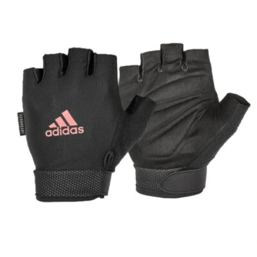 NWT Adidas Aeroready Adjustable Essential Gloves Black & Pink Training Gloves